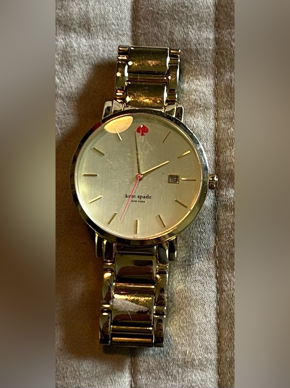 kate spade GoldTone Bracelet Watch with Red Spade Accent